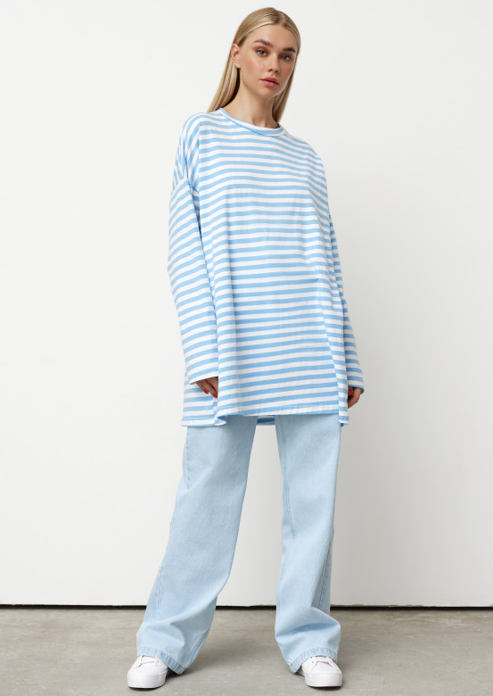 Blue striped mega oversize long sleeve top